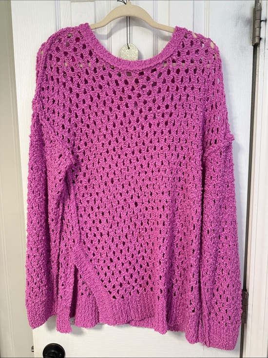 new in Sweaters - Open-Knit Crewneck Sweater in Vibrant Magenta